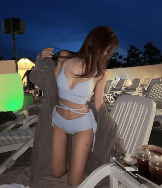 交叉綁帶比基尼套裝 / 霧藍色 / ✧660363