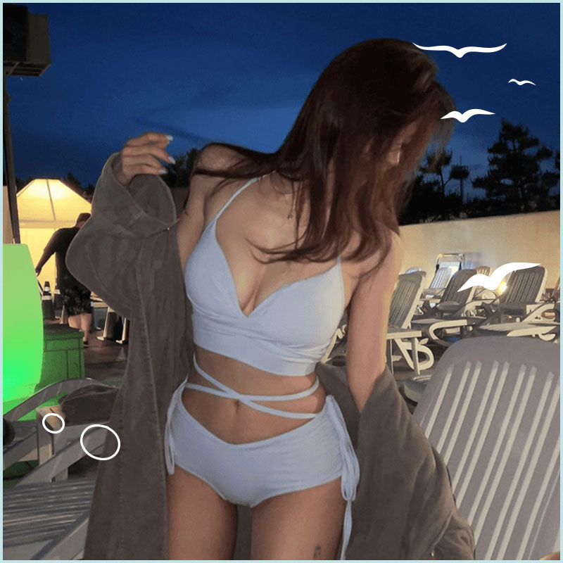 交叉綁帶比基尼套裝 / 霧藍色 / ✧660363