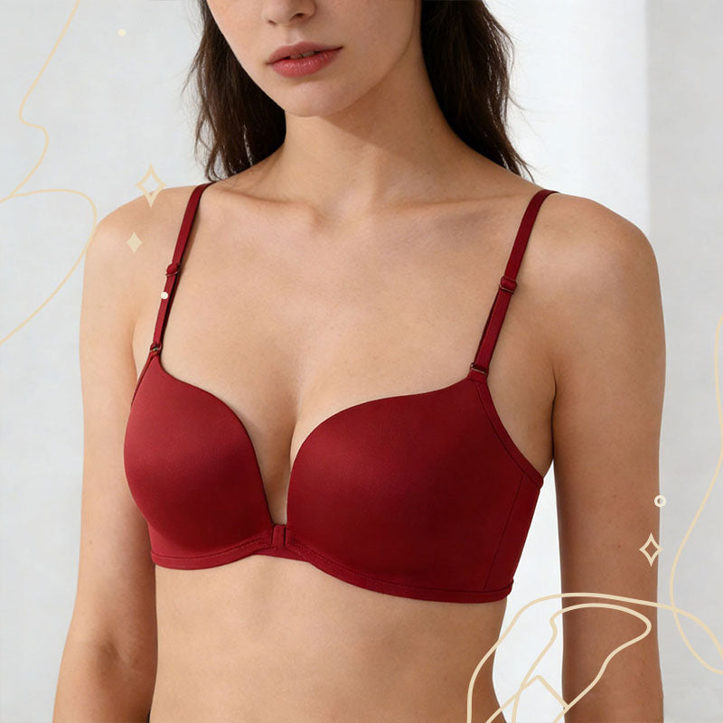 前扣聚攏魔法無鋼圈胸圍 (酒紅色) | 小胸集中內衣 - PM Care