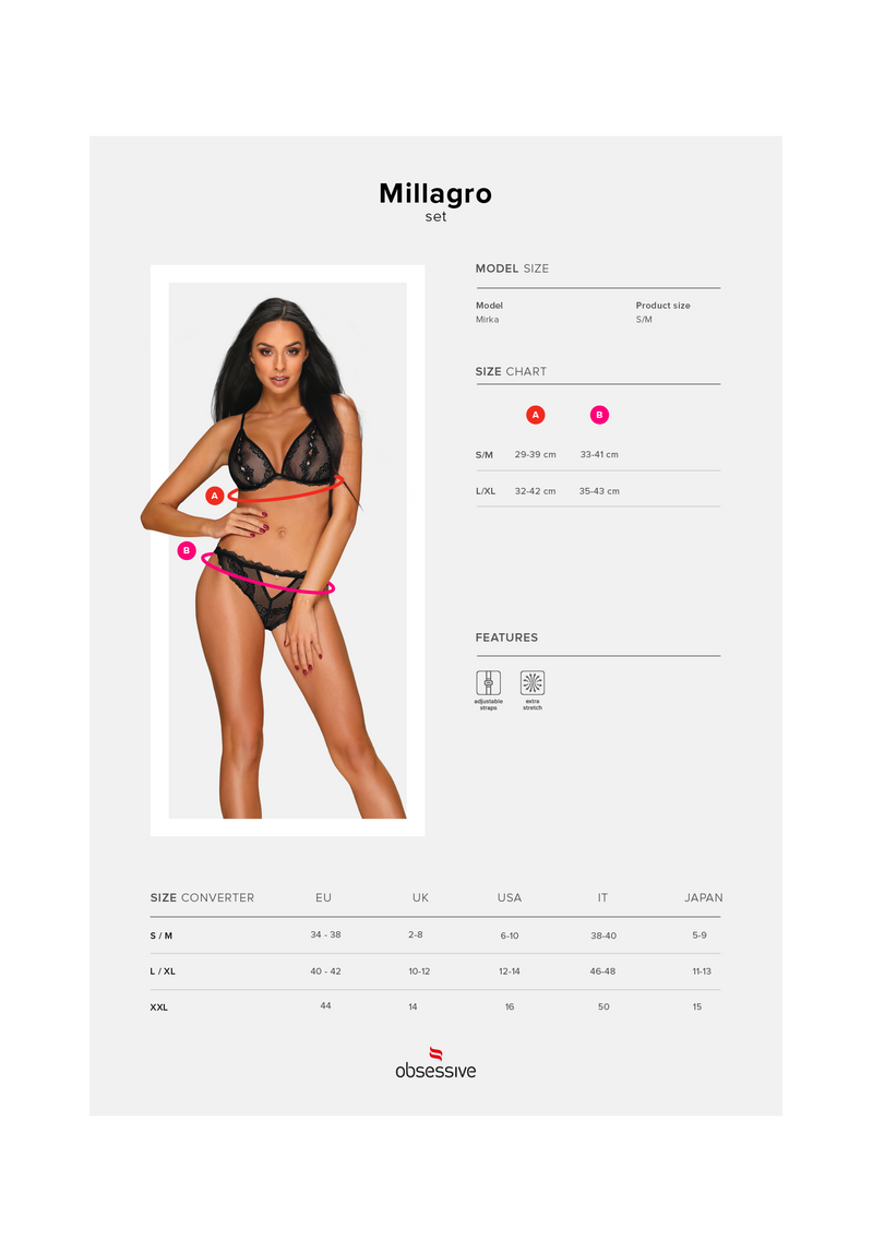 Obsessive 半透視蕾絲鋼圈內衣套裝 / 黑色 / ✧Millagro