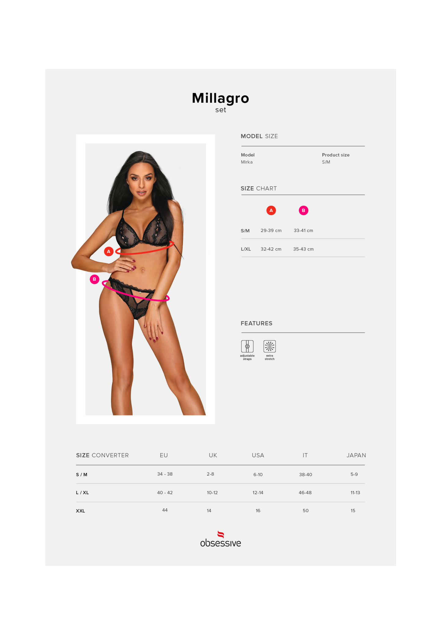 Obsessive 半透視蕾絲鋼圈內衣套裝 / 黑色 / ✧Millagro