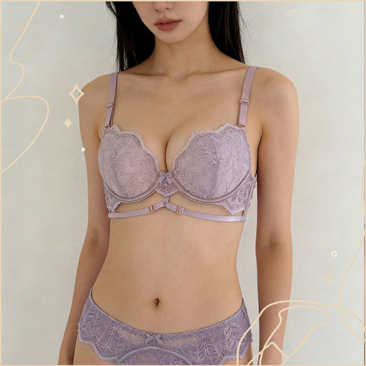 微醺光影精緻蕾絲有鋼圈胸圍套裝(紫色) | 配搭同系精緻丁字褲 - PM Care