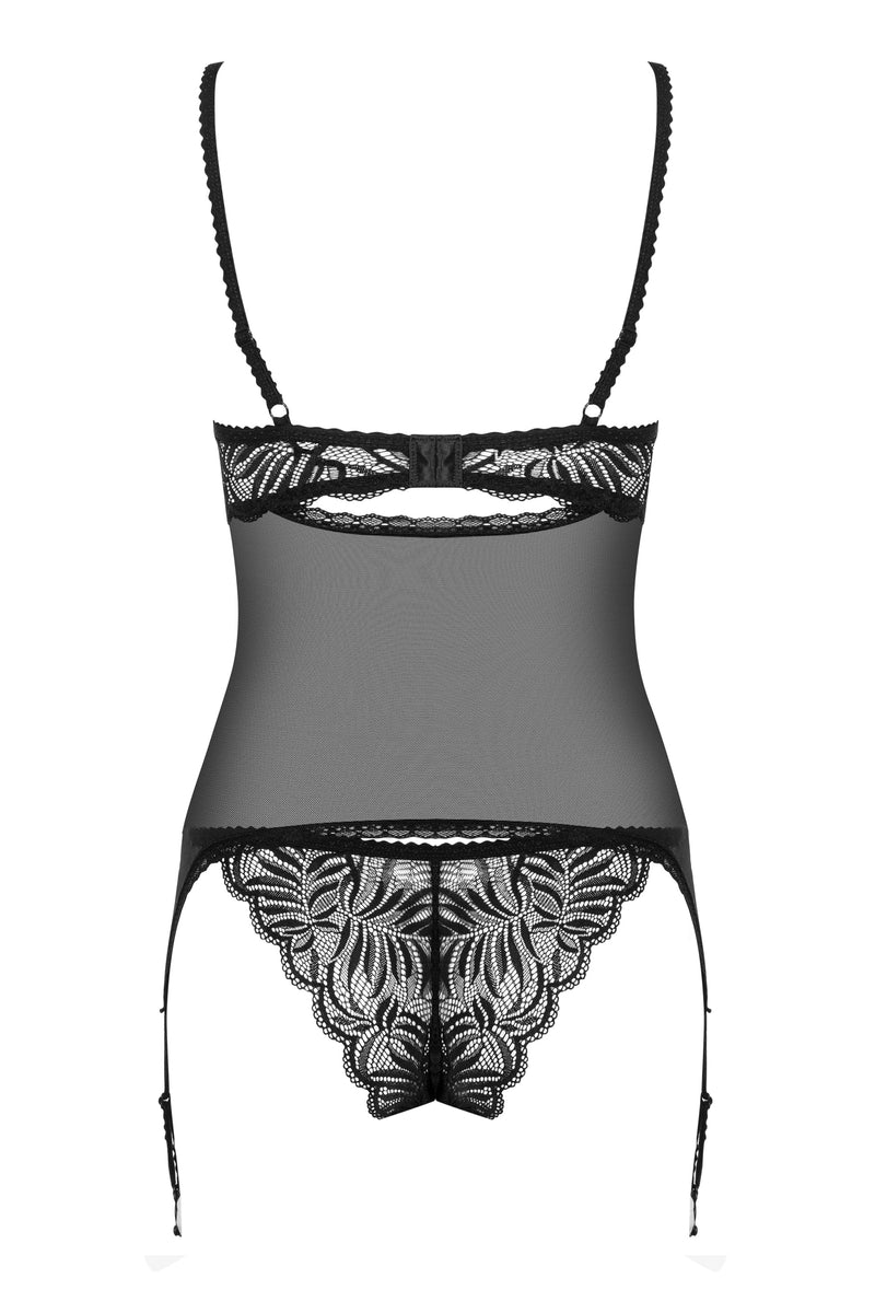 Obsessive 魅影繫帶透視緊身內衣套裝 / 黑色 / ✧Contica