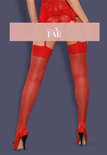 Obsessive 花卉蕾絲邊薄透大腿絲襪 / 紅色 / ✧S800