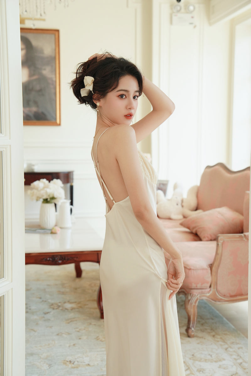 公主款吊帶睡袍套裝 / 杏色 / ✧100811