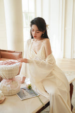 公主款吊帶睡袍套裝 / 杏色 / ✧100811