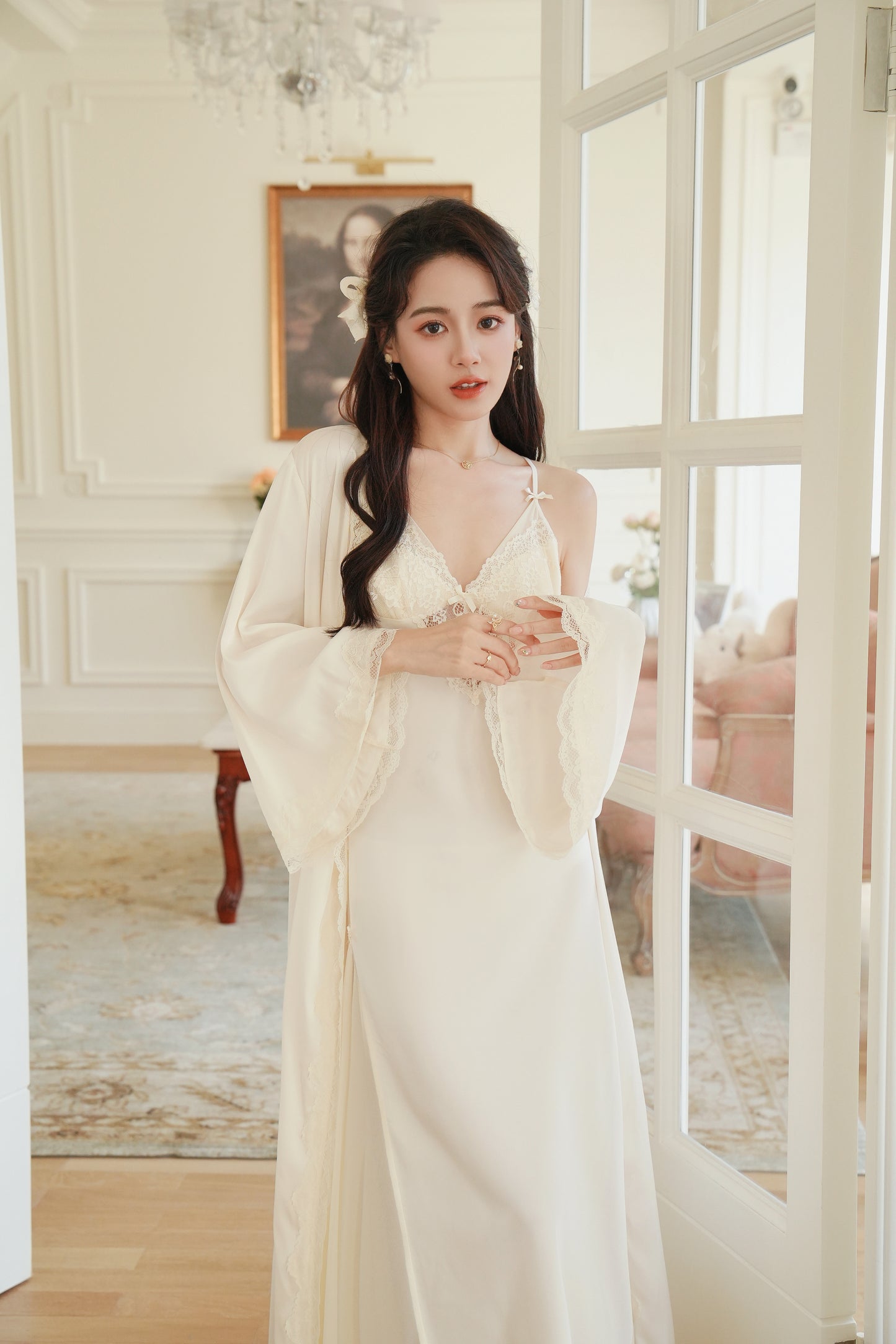 公主款吊帶睡袍套裝 / 杏色 / ✧100811