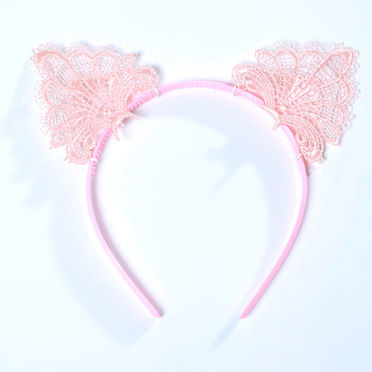 蕾絲森林系貓耳頭箍 / 粉色 / ✧440561