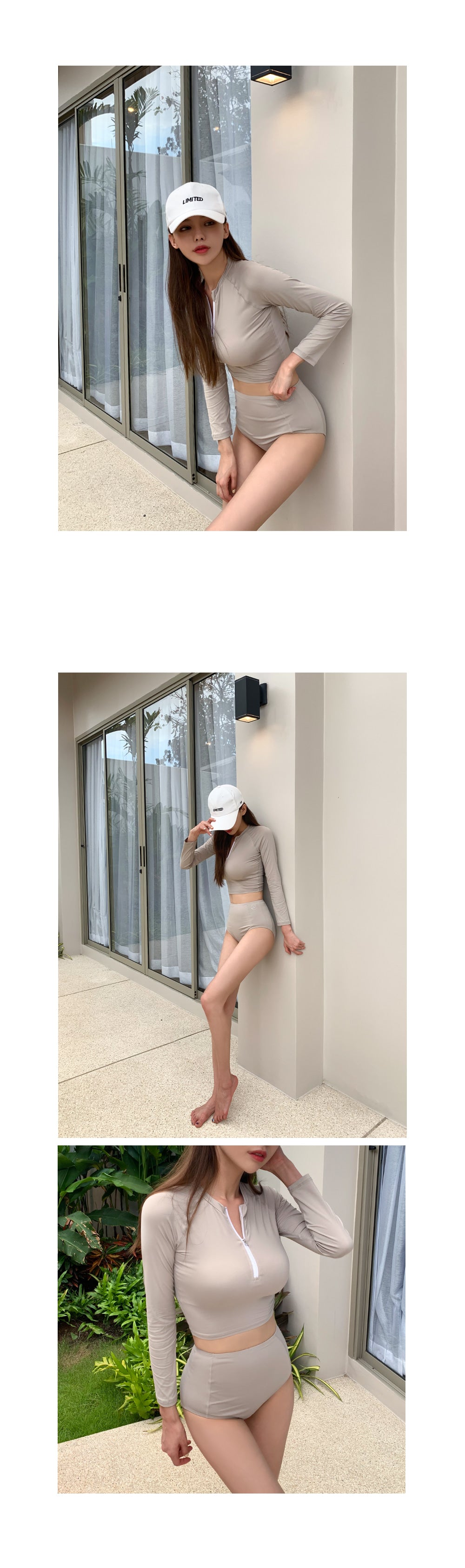 溫柔小姐姐運動風防曬泳衣 / 卡其色 / ✧668621