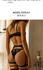 立體雕花柔紗蕾絲吊襪帶 / 黑色 / ✧540591