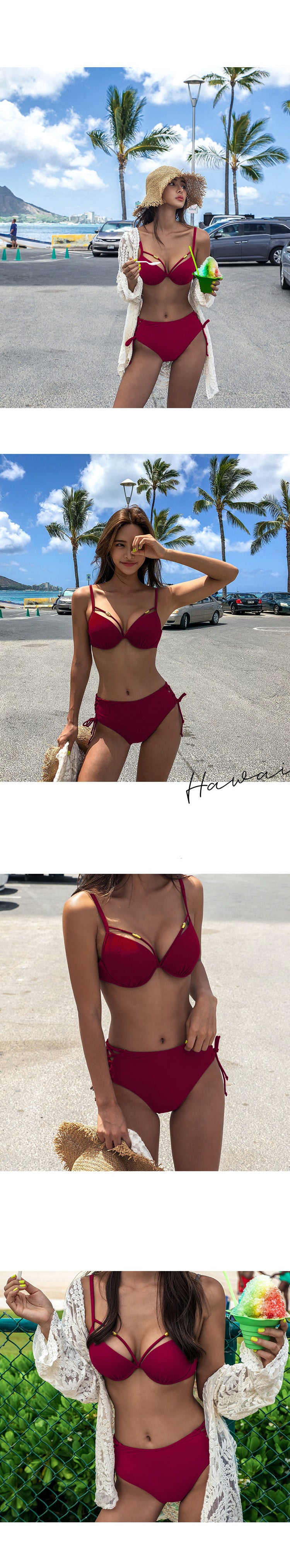 初夏細帶美胸比堅尼 / 酒紅色 / ✧660077