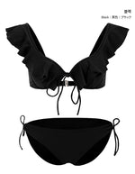 【 5 0 ％ ᴏ ғ ғ 】荷葉邊綁帶聚攏比堅尼 / 黑色 / ✧660931