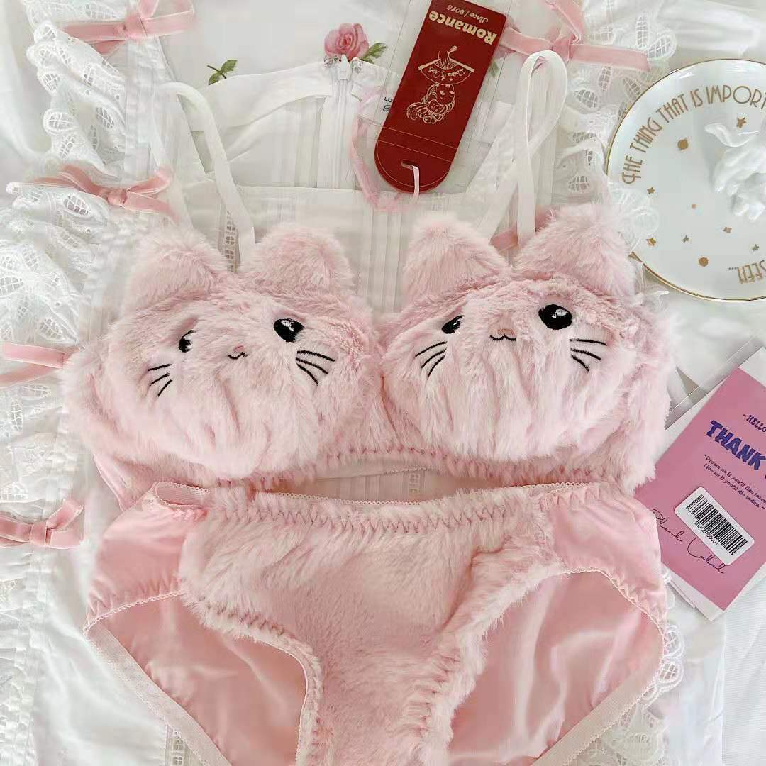 超可愛毛茸茸貓貓內衣套裝 / 粉色 /✧208001