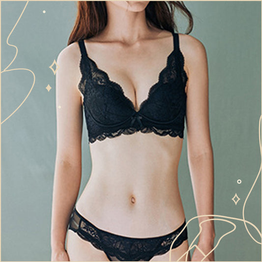 親膚月牙提托集中爆乳無鋼圈胸圍套裝 (黑色) - PM Care